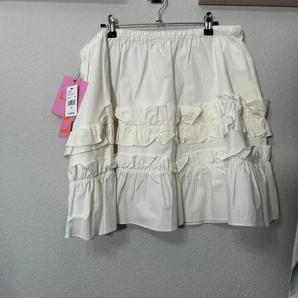 NEW LDT Chloe Ruffle A-Line Tiered Skirt White Size 14 Large Dainty Coquette